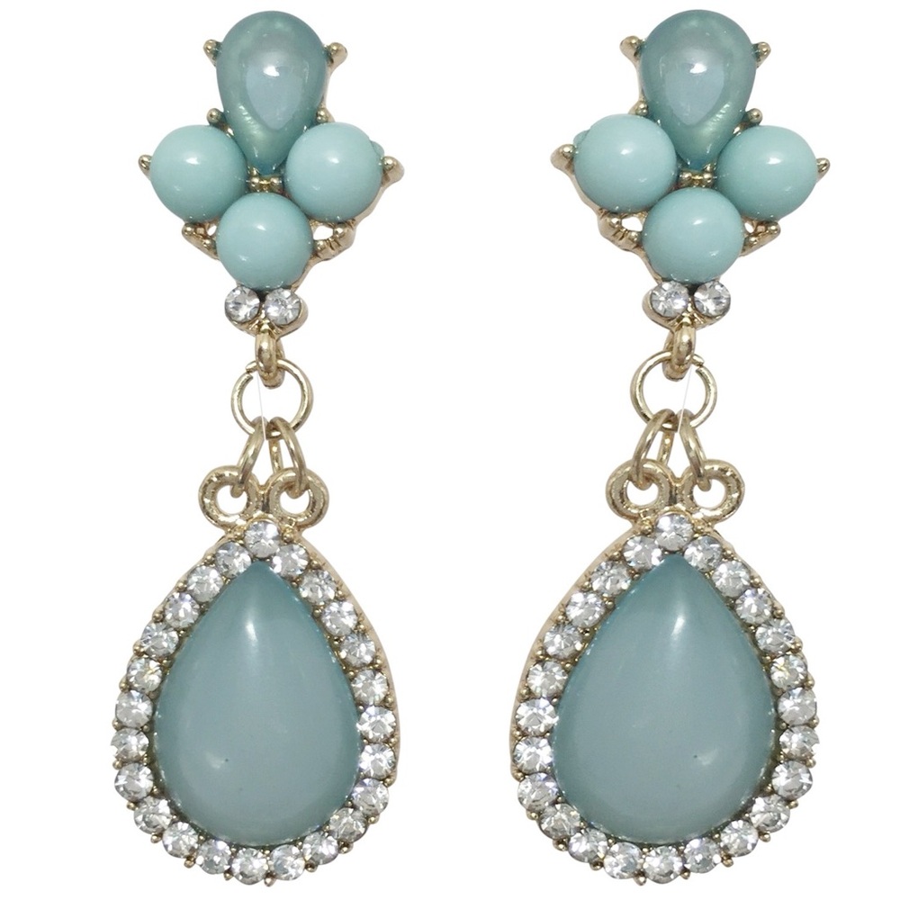 Light Blue Fancy Rhinestone Formal Drop Post Dangle Earrings